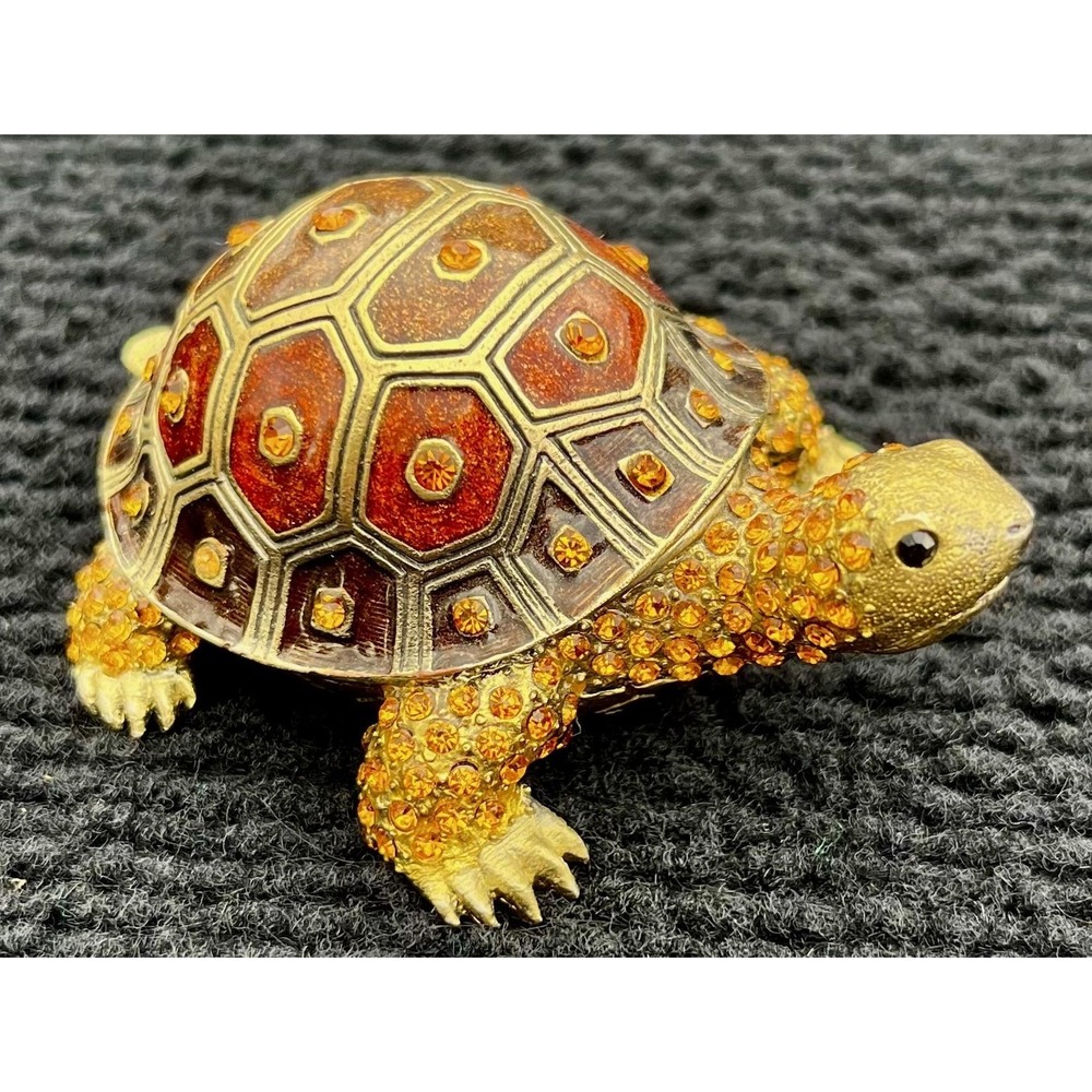 Turtle‎ Trinket Jewelry Box Gold Crystal Hinged Figurine Gemstone Accent Gift